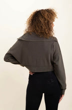 Acid Wash Waffle-Knit V-Neck Cropped