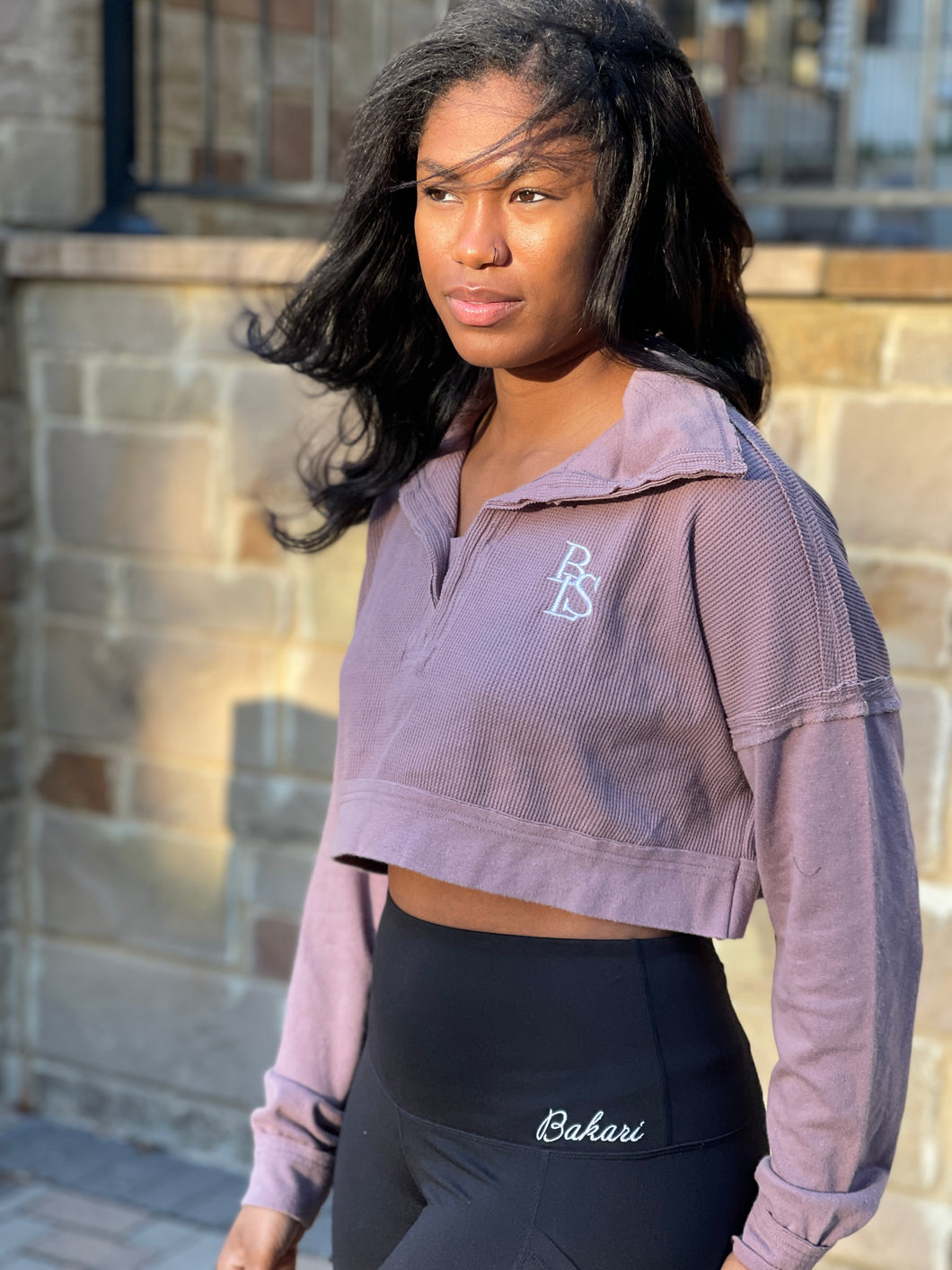 Acid Wash Waffle-Knit V-Neck Cropped