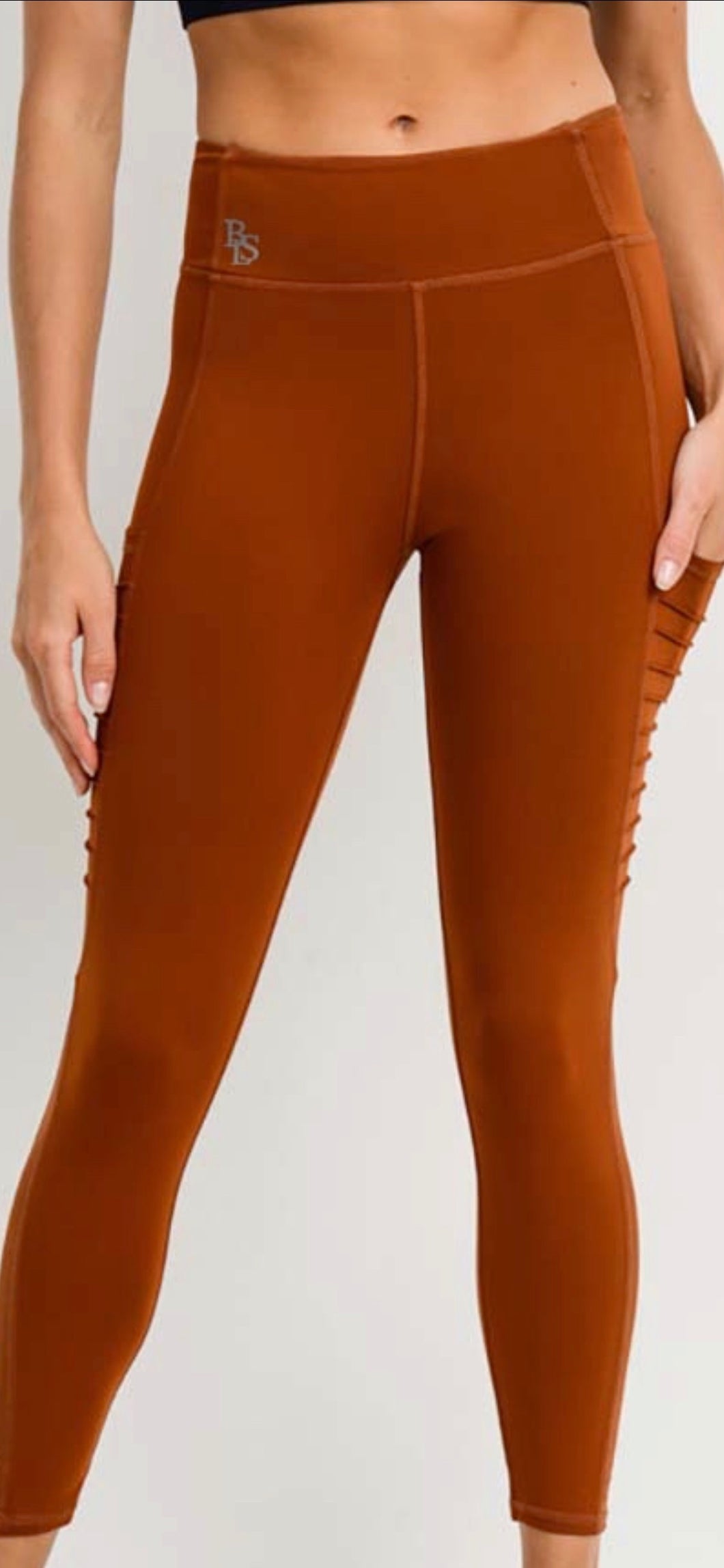 HIIT Leggings With Side Pockets In Mixed Rib In Sage-Brown for Women