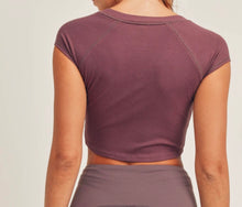 Button Front Cropped Top with Raglan Cap Sleeves - Bark / Sage