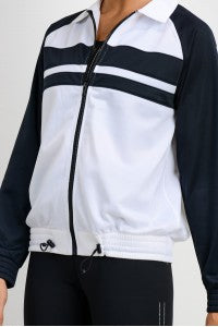 Raglan Tricot Jacket with Spread Collar - Black/White